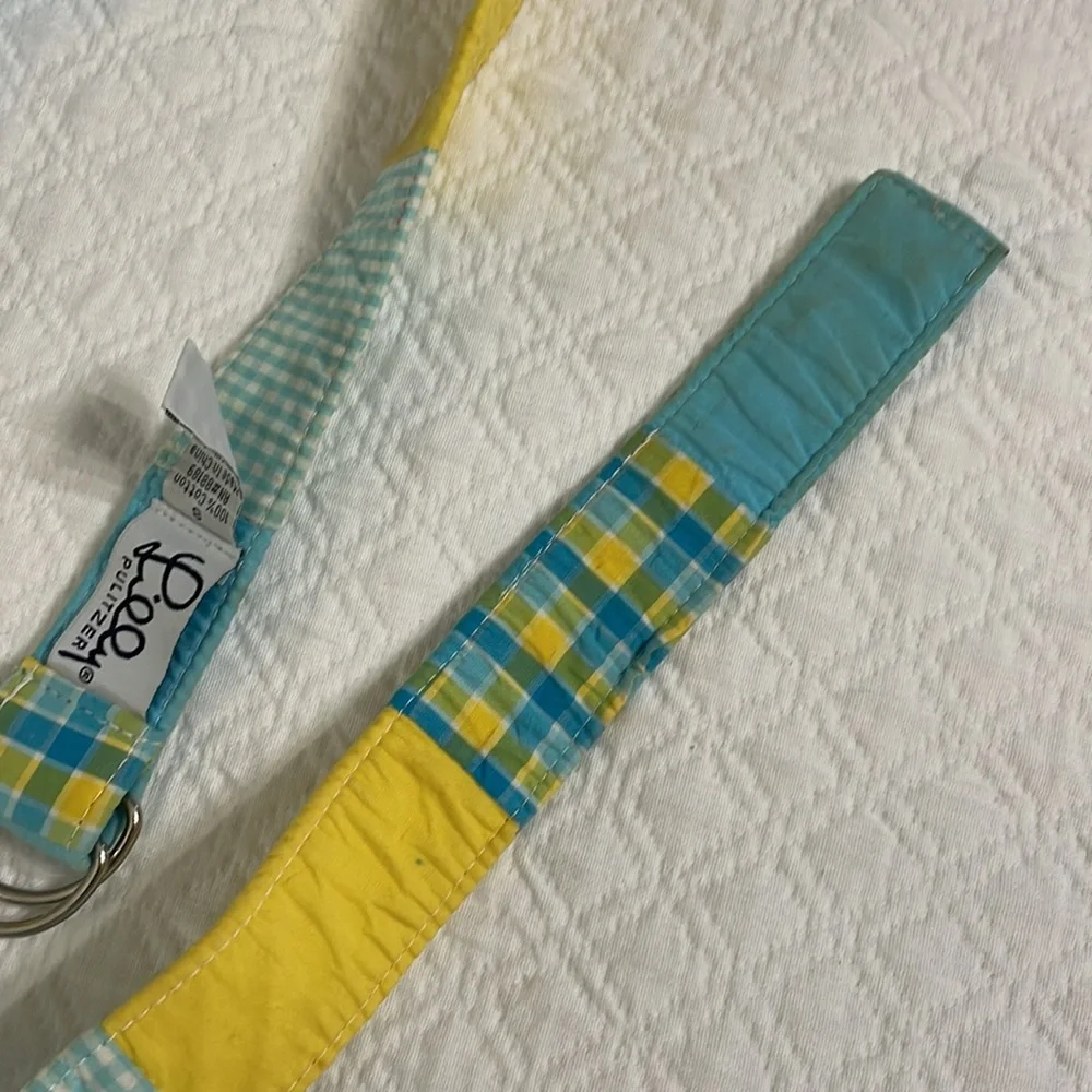Lilly Pulitzer yellow blue womens plaid vintage d ring belt s small